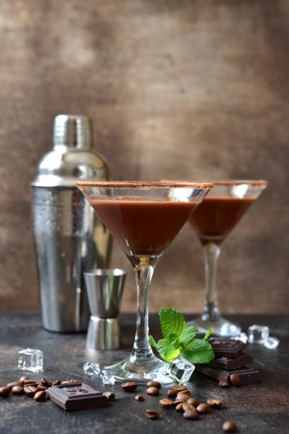 istock Delicious chocolate coffee martini with mint in a glasses . 1713756383