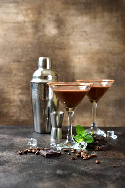 istock Delicious chocolate coffee martini with mint in a glasses . 1713756407