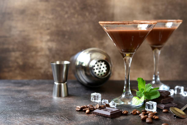 istock Delicious chocolate coffee martini with mint in a glasses . 1713756925