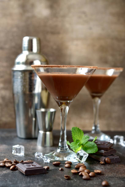 istock Delicious chocolate coffee martini with mint in a glasses . 1713756931