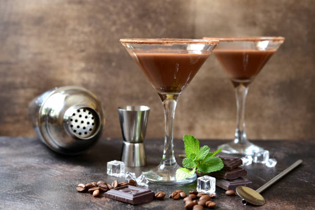 istock Delicious chocolate coffee martini with mint in a glasses . 1713756934