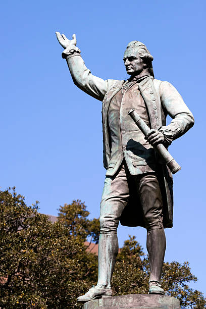 istock Statue of Captain James Cook against blue sky, copy space 171375895