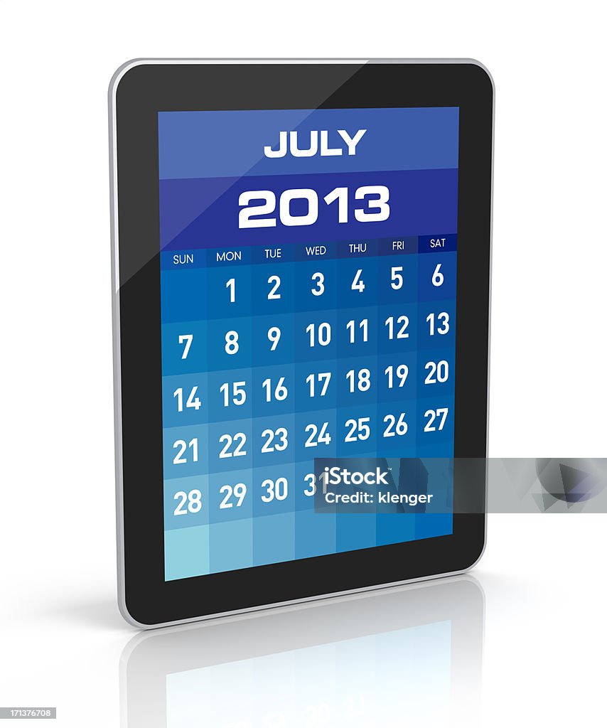 Calendrier de juillet 2013 à tablette - Photo de 2013 libre de droits
