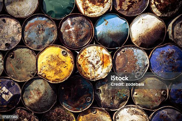 Pile Of Weathered Oil Drums Stock Photo - Download Image Now - Danger, Drum - Container, Abstract