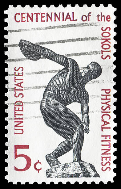 discobolus - greek culture men discus postage stamp ストックフォトと画像