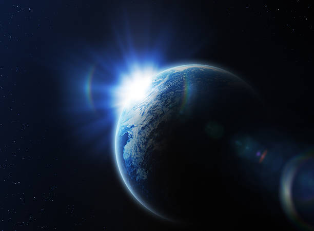 amanecer en el espacio - satellite view earth globe sunrise fotografías e imágenes de stock