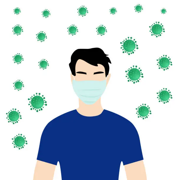 Vector illustration of A man wears a mask to protect himself from disease factors