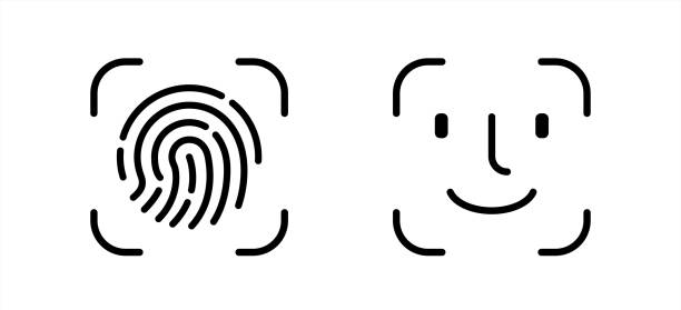 ilustraciones, imágenes clip art, dibujos animados e iconos de stock de touch id y face id en el icono vectorial del dispositivo móvil. ilustración editable aislada vectorial, vector 10 eps. - reconocimiento