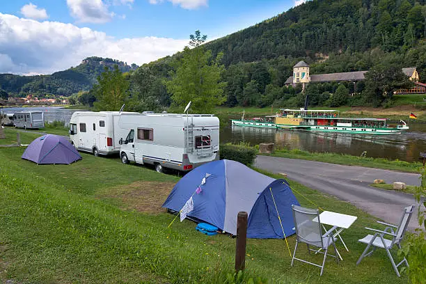 Summer scene with a camping on the river Elbe, Germany