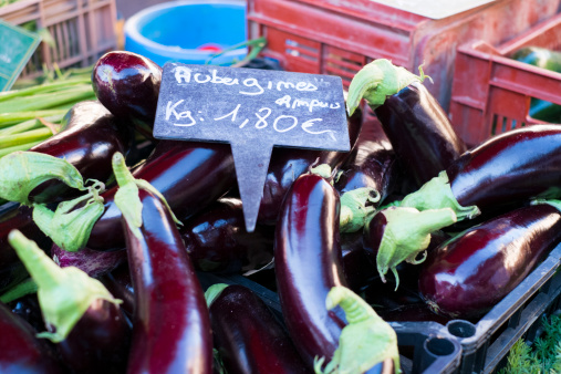Eggplants at a french street market.