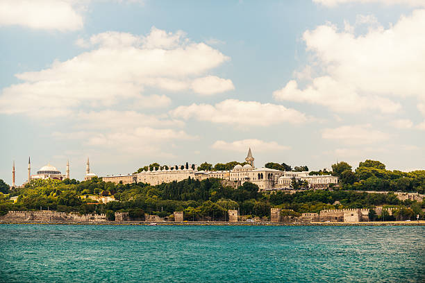 Topkapi Palace and Aya Sophia Mosque View from the sea of the Topkapi Palace. topkapi palace stock pictures, royalty-free photos & images