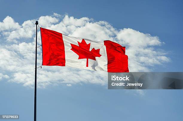 Flying Canadian Flag Stock Photo - Download Image Now - Canadian Flag, Canada Day, Sky