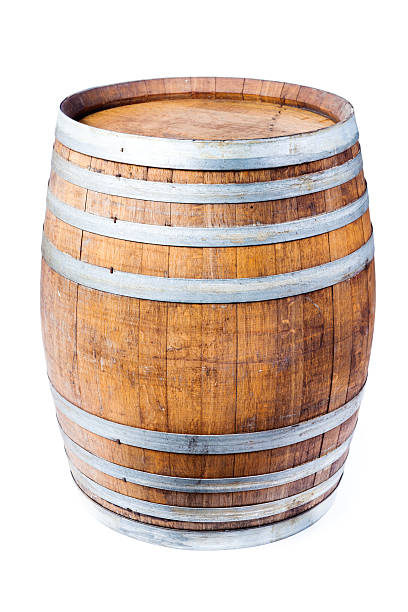 Single Wine Oak Cask Barrel Isolated on White Background Subject: An oak wine cask barrels isolated on white background. barrel stock pictures, royalty-free photos & images