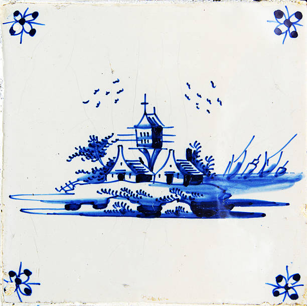 Antique Delft Blue Tile stock photo