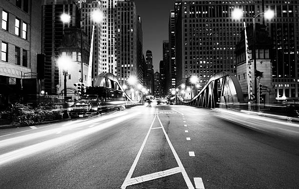 istock Traffic in the Night. Chicago. Black And White 171379913