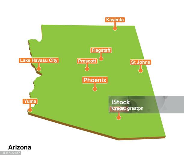 Arizona Mapbasic Vector Perspective Geographical Map Of Arizona Stock Illustration ...