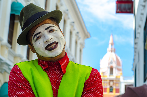 Portrait of a mime on the street in Cartagena