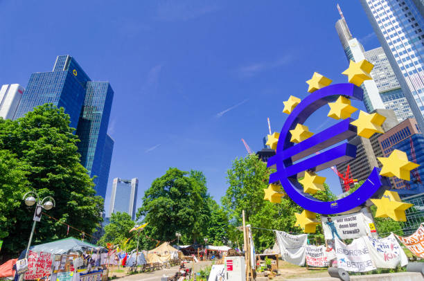 Frankfurt am Mian, Germany - May 31, 2025: The Famous Big Euro Sign at the European Central Bank
