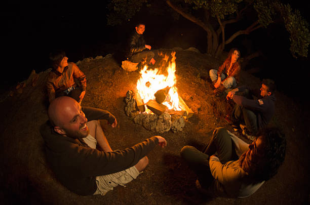 istock Campfire of friends in circle on the fire 171381683
