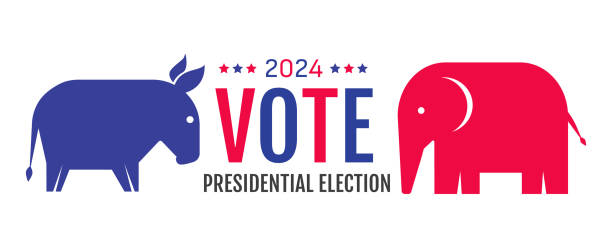 Vector banner for 2024 presidential election in USA. Vector poster with typography for election of president. Vector banner for 2024 presidential election in USA. Vector poster with typography for election of president. Vote 2024. democratic party logo stock illustrations