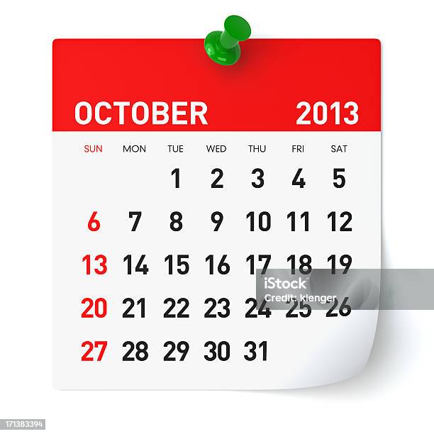 Październik 2013kalendarz - zdjęcia stockowe i więcej obrazów 2013 - 2013, Bez ludzi, Białe tło