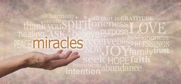 istock Words Associated with MIRACLES on flowing pale natural coloured background 1713837357
