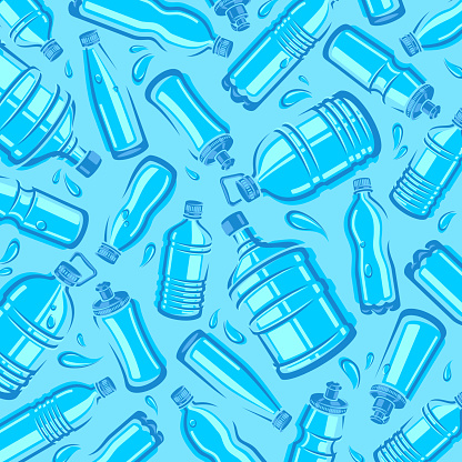 Bottles water background, pattern set. Collection icon bottles water. Vector illustration