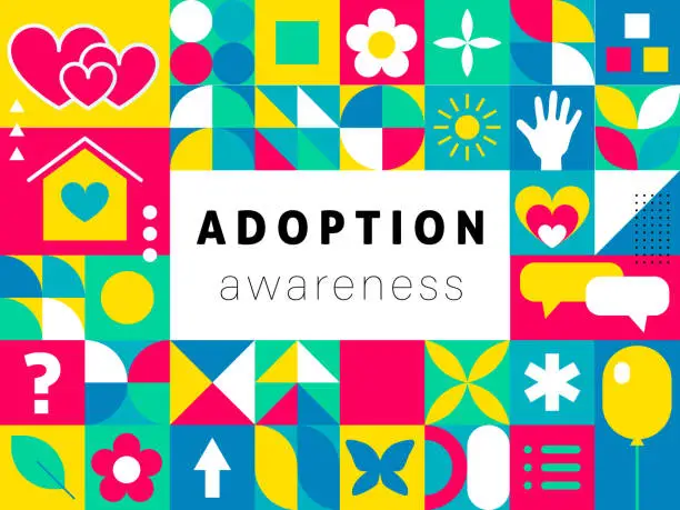 Vector illustration of Adortion awareness. National Adoption Awareness Month vector illustration. Colorful background