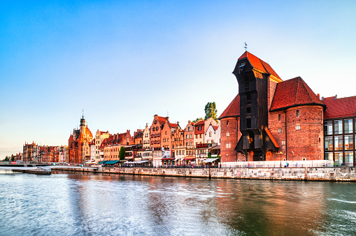 Gdansk Old Town with Calm Motlawa River During a Sunny Day, Poland, Europe