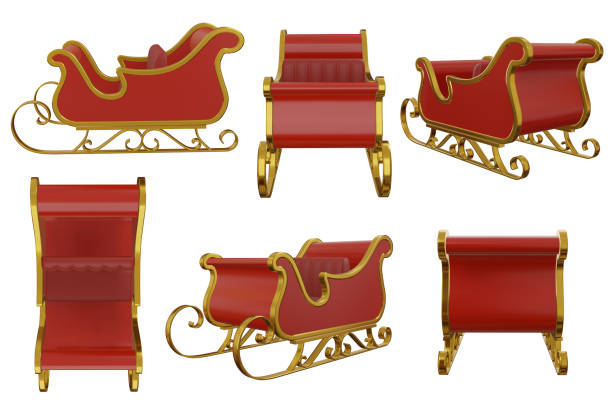 isolated christmas sleigh. santa claus sleigh isolated christmas sleigh. santa claus sleigh render 3d santa sleigh cutout stock pictures, royalty-free photos & images