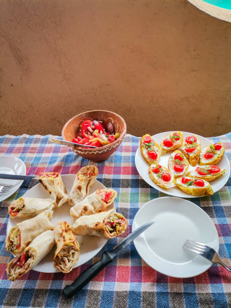 istock Burrito, green salad and Bruschetta 1713901519