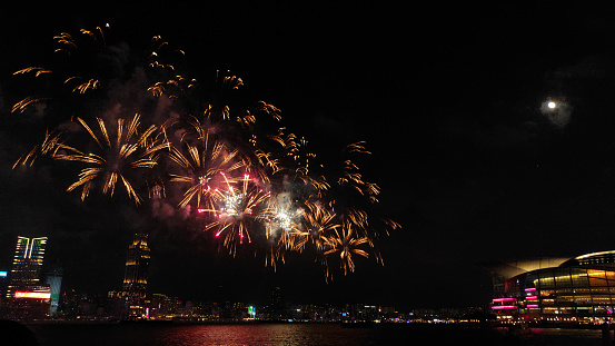 Fireworks display to commemorate the National day of the Republic of China in 2023 at Victoria Harbor, Hong Kong