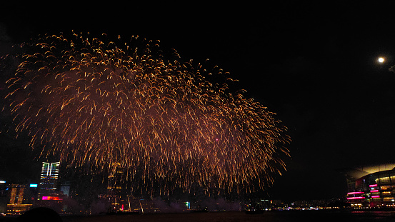 Fireworks display to commemorate the National day of the Republic of China in 2023 at Victoria Harbor, Hong Kong