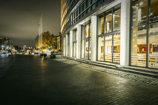 Luminated office buildings at Canary Wharf, London at Night