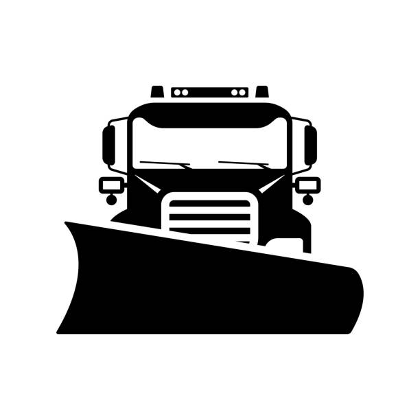 Truck snowplow icon. Snowblower. Black silhouette. Front view. Vector simple flat graphic illustration. Isolated object on a white background. Isolate.