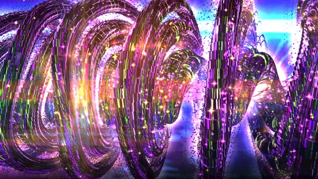 Colorful Glassy Shape Circling Particles Animation