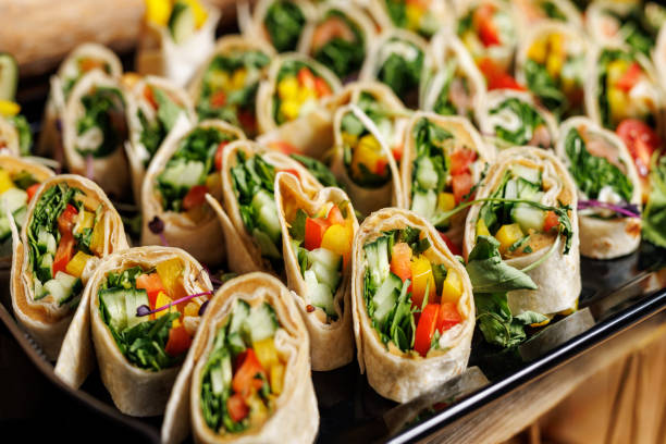 istock Set of vegetable roll snacks at the wedding event. 1714008706