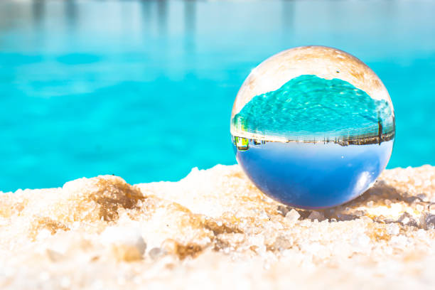 Reflection of salt lake on lens ball