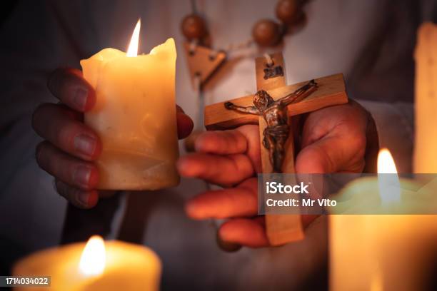 A Priest With A Cross In His Hand Stock Photo - Download Image Now - 55-59 Years, Adult, Adults Only