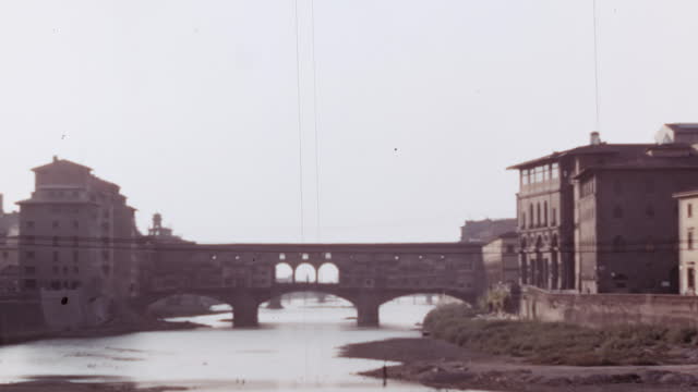 Famous Ponte Vecchio Bridge, archive footage from 1960s, Florence