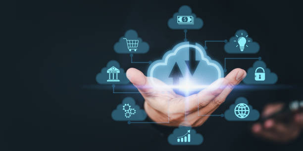 istock Businessman hand showing cloud computing diagram. Business concept of big data analytics and business intelligence, data storage, data transfer, networking and internet service. Cloud technology. 1714038028