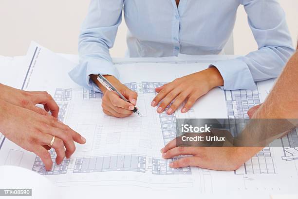 Foundation Planning Phase Stock Photo - Download Image Now - Adult, Blue, Blueprint