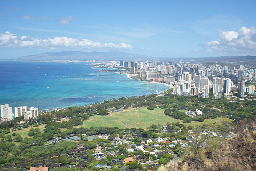 Beautiful Honolulu City Overlook With Diamond Head Oahu Hawaii