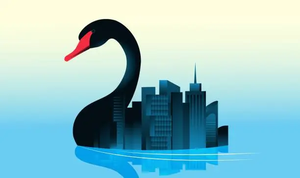 Vector illustration of Black swan with a cityscape vector illustration