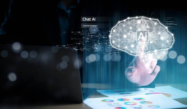 istock Man touch the intelligent brain AI. technology smart robot science and artificial intelligence technology, Chat with AI, Artificial Intelligence. using command prompt for generates something. 1714118581