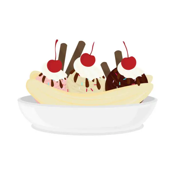 Vector illustration of Banana Split on a Bowl