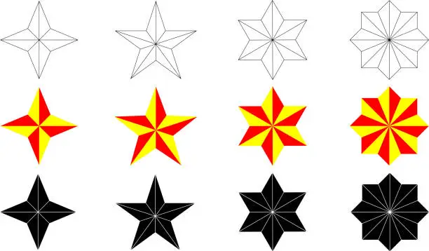 Vector illustration of polygon Star icon with 4,5,6,8 points icon set