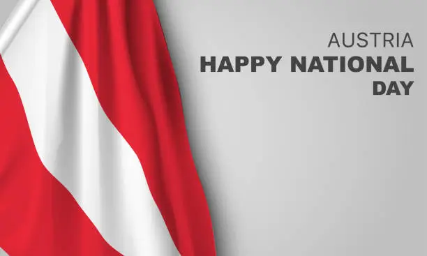 Vector illustration of Austria happy national day greeting card, banner with template text vector illustration. Austrian memorial holiday 26th of October design element with 3D flag with stripes