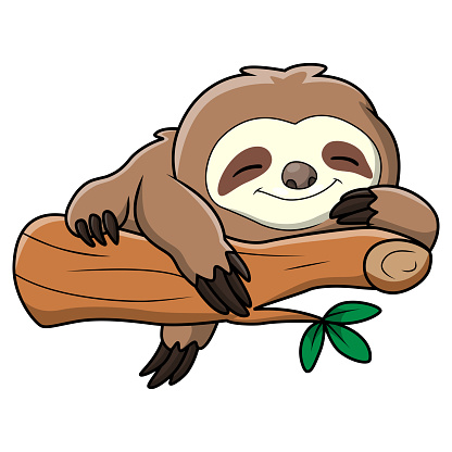 Vector illustration of Cute little sloth cartoon sleeping on tree branch