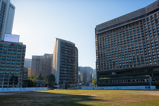 Seoul, Korea - October 2nd 2023, Its the City Hall Square in Downtown Seoul Korea during Korean Thanksgiving Holidays. 서울 세종대로 시청앞 광장